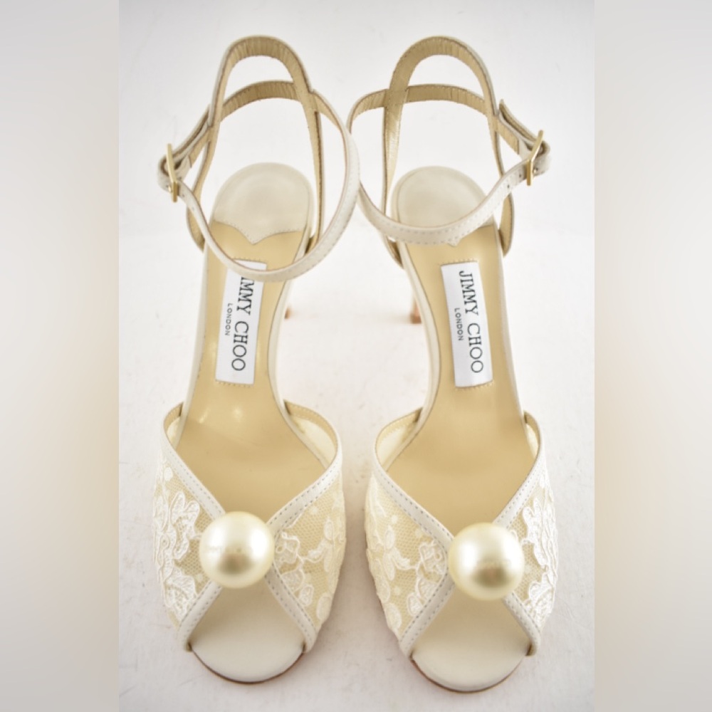 Jimmy Choo Sacora 85 Ivory White Lace Pearl Bridal Wedding Sandal Heel Pump 36.5 - Picture 7 of 16